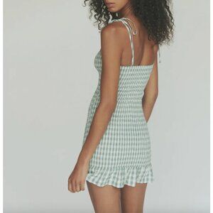 NWT Reformation Gemini Mini Dress Womens XL Green Check Gingham